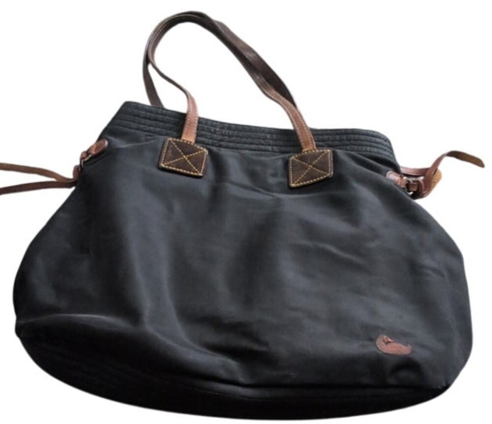 Dooney & Bourke Black Nylon Victoria Tote Brown Trim